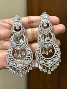 Long 3 Layer Chandelier Earrings With Simulated 68.92CT Multi Shaped Sapphire - Picture 1 of 6