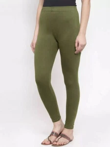 Women's Olive Green Cotton Lycra Stretchable Skin Fit Ankle Length Legging Pants - Picture 1 of 5