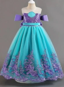 NUOVO costume da principessa sirena paillettes principessa vestito bambina Halloween - Foto 1 di 7