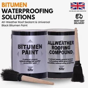 Black Bitumen Paint & Flat Roof Waterproofing Compound 5L with Brush Included - Picture 1 of 19