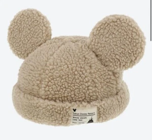 Japan Tokyo Disney Resort Ears Mickey limited Fluffy Winter Cap Hat Beige New JP - Picture 1 of 15