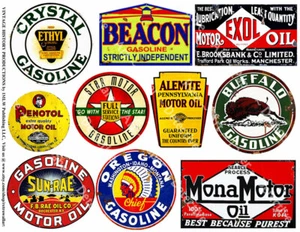 Oil Label REPRODUCTION Sticker Sheet, 10 Gas Signs, Motor Oil, Automobile Decals - Picture 1 of 1