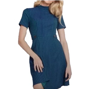 Modcloth Women's XL Sheath Dress Geometric Short Sleeve Mock Neck Retro - Picture 1 of 6