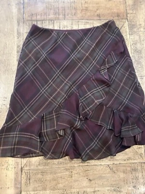 Chaps Ralph Lauren Chiffon Skirt Plaid Print Ruffle Elastic Waist Sz L EUC - Image 1 of 2