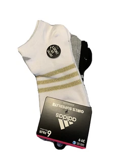 NWT-adidas Kids' - Girls Superlite No Show Socks (6-Pair),, MultiColor, Size L - Picture 1 of 4