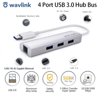 USB 3.0 Gigabit Ethernet LAN RJ45 1000Mbps Adapter 3USB Port HUB Docking Station - Image 1 of 4