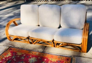 1950s Fully Restored Paul 3-Strand Round-PretzelRattan Frankl Sectional Sofa - Picture 1 of 11