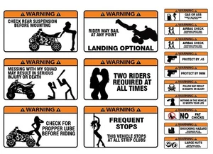 FUNNY WARNING DECAL ATV QUAD STICKERS 4 YAMAHA YFZ450  LTR450 HONDA 400EX 16 PCS - Bild 1 von 1