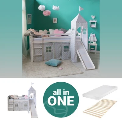 Cadre Lit superposé enfant 90x200 cm Matelas Toboggan Mezzanine Tour Homestyle4u - Photo 1/4