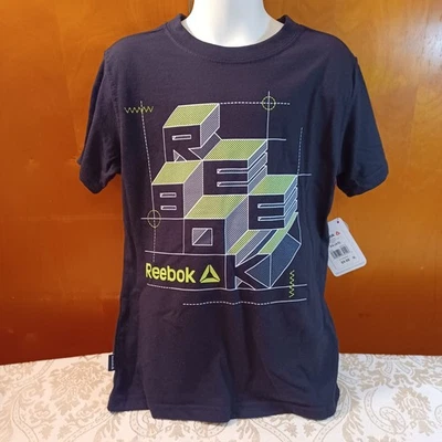 男孩黑色 Reebok 运动短袖图案 T 恤尺寸 S (6/7) — 第 1/3 张图片