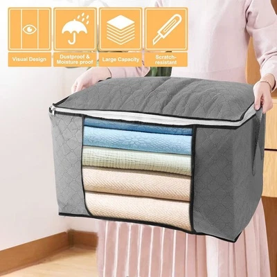 6Pcs 90L Large Clothes Storage Bags with Zips, Duvet Storage Bag King Size Boxes - Image 1 of 4