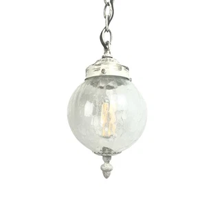 Vintage MCM Art Deco Distressed White/Lime Crackle Glass Chain Pendant Light - Imagen 1 de 12