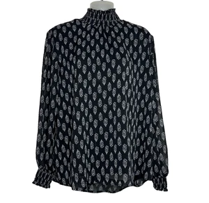 Top donna finto collo fumè floreale collezione NY donna XL nero bianco metallizzato ufficio - Foto 1 di 19