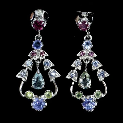 925 Sterling Silver Earrings Pear Aquamarine Peridot Tanzanite Gemstone Jewelry - image 1 of 4