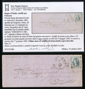 1863 ITALIA REGNO 15 C LITOGRAFICO II  TIPO BUSTINA GIRGENTI 2/12  F/4964 - Imagen 1 de 1