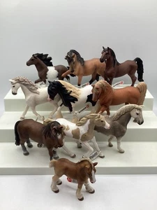 Herd of Ten Schleigh Horse Figurines All With Tags Ten Different Equine Breeds - Picture 1 of 4