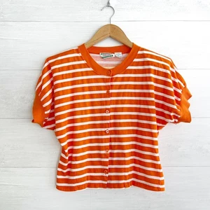 Vintage Stefano International - orange gestreiftes Cropped Button Up T-Shirt, L - Bild 1 von 7