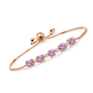 3.09 Ct Pink Created Sapphire White Topaz 18K Rose Gold Plated Silver Bracelet - Picture 1 of 5