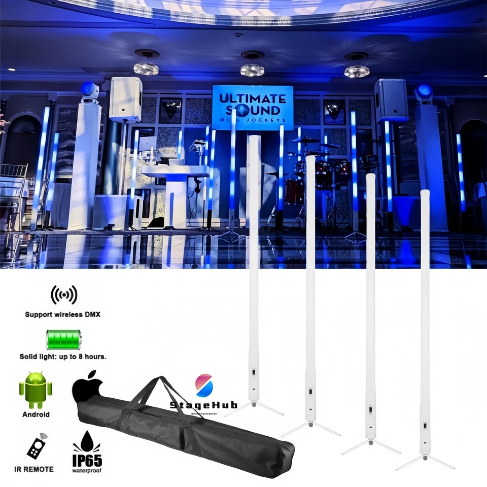 4pc/bag White house Wireless Battery Pixel Tube 360 Degree Led Tube DMX Dj Light - Image 1 of 4