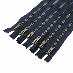 6 PCS 9 Inch Navy Brass Metal Zipper, Close End, Sewing Jeans Crafts Bag Pocket - Picture 1 of 9