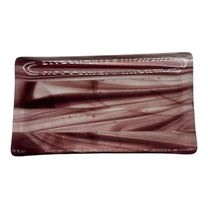 Fused Art Glas Schmuck Schale Schale Amethyst Wirbel dunkle Linien wunderschön! 7” x 4” - Bild 1 von 9