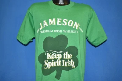 vtg 90s JAMESON IRISH WHISKEY KEEP THE SPIRIT SHAMROCK GREEN t-shirt MEDIUM M - Image 1 of 3