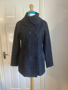 Paul Costelloe Black Marl Wool Rich Double Breasted Winter Coat Large UK12-14 - Picture 1 of 13