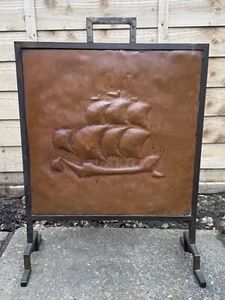 ANTIQUE ART NOUVEAU COPPER FIRE GUARD SCREEN NAUTICAL - Picture 1 of 7