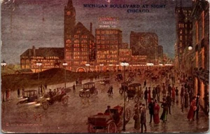 Michigan Boulevard Night Chicago Illinois Central RR stn Hammon postcard 1911 - Picture 1 of 2