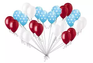 24 pc Dr. Seuss Inspired Red Blue Latex Balloons Party Decoration Baby Birthday - Picture 1 of 4