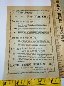 Alte 1896 Anzeige Werbung Web Presse Campbell Druck MFG Chicago IL New York NY - Bild 1 von 2