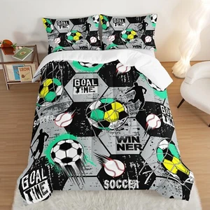 Soccer Bedding Comforter Set Full Size,Football Baseball Printing Ball Gamer ... - Picture 1 of 7
