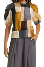 Ulla Johnson Gaia Women's Puff Sleeve Silk & Cotton Top Blouse Patchwork Size 2