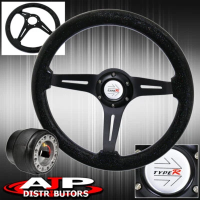 For 88-91 Crx 345mm Black Wood Steering Wheel Flakes Type-R Horn Button Foto 1 de 4