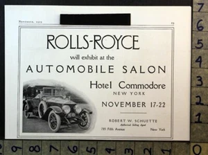 1919 AUTOMOBILE SALON CAR SHOW HOTEL COMMODORE ROLLS ROYCE NEW YORK AD FC8504 - Picture 1 of 1