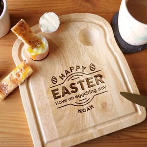 Personalisiertes Frühstücksbrettchen Frohe Ostern Dippy Ei & Soldaten Toastform Kinder - Bild 1 von 28