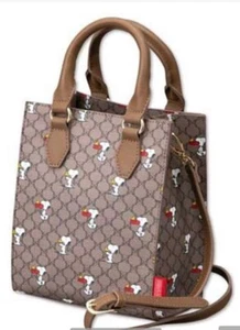 Snoopy 70th Anniversary Square 2Way Tote Bag Brown Shimamura Synthetic - Picture 1 of 3