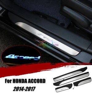 LED Light Door Sill Scuff Plate Guard Protector Trim For 2014-2017 HONDA ACCORD - Picture 1 of 5