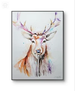 Original watercolour painting signed by Elle Smith Art Of A Stag, wall art - Picture 1 of 10