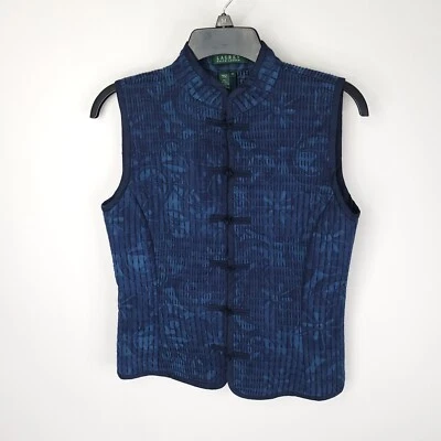 Ralph Lauren Chaleco Mujer Pequeño Seda Algodón Azul Sin Mangas Floral Acolchado Chaqueta Foto 1 de 4