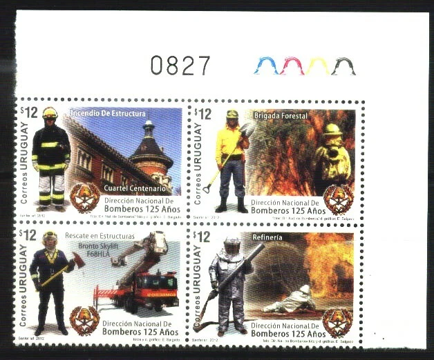 #21015 URUGUAY 2012,FIREMEN,TRUCK SCALE FIRE  MNH YV 2583-6 IN BL OF4 - Image 1 of 1