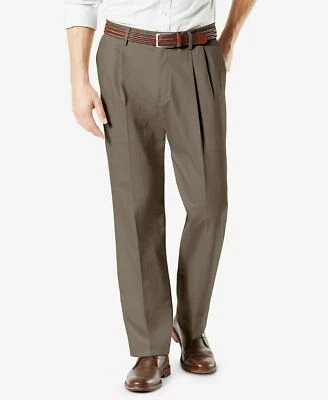 DOCKERS Mens Pleated Khakis Big & Tall Best Dressed Dark Pebble 56x32-58x32 NEW - Image 1 of 4