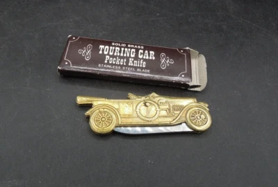 Navaja de Bolsillo para Coche de Turismo Mango de Latón Sólido Hoja de Acero Inoxidable - Nuevo Stock Antiguo [P1] Foto 1 de 3