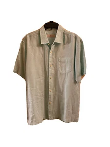 Camisa para hombre Tommy Bahama L verde como nueva 100 % lino manga corta hawaiana - Imagen 1 de 7