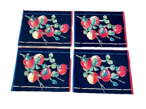 April Cornell designer Set Of 4 Fruit Red Apples Placemats black background EUC - Picture 1 of 8