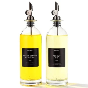 Oil And Vinegar Dispenser With Metal Pour Spout Weighted Pourer Glass Bottle Dis - Picture 1 of 9