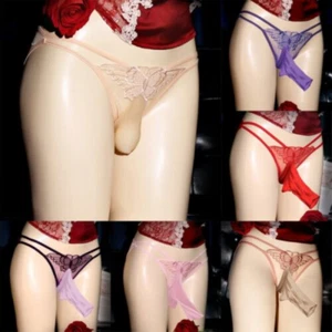 Men Sexy-Sissy Gay Oily Sheer Pouch Thong G-String Briefs Underpants Panties - Picture 1 of 18