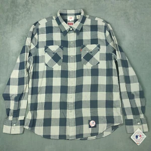 New York Yankees Levis Shirt Mens Large Blue Buffalo Plaid Western Snap NWT - Picture 1 of 13