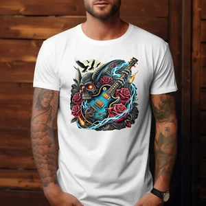 Camiseta Gothic Skull and Guitar Rock - Imagen 1 de 2