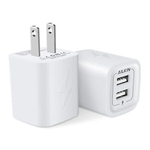 AILKIN 2-USB Charger Wall Plug Fast Charging Outlet AC Power Adapter Block Cube